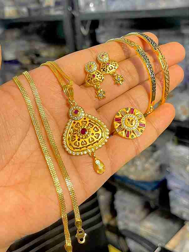 Gold Plated Pendant With Tops Ad Adjustable Ring With Bangle Combo